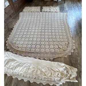 VTG  Victorian Crochet Lace Doily Bed Spread Topper  pillow shams skirting full
